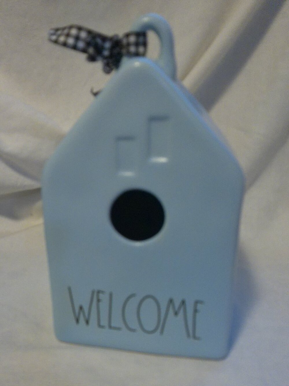Rae Dunn Ceramic Birdhouse "Welcome" Blue Hanging or Shelf Sitter EUC